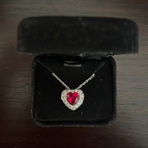 Sterling silver heart pendant/necklace with Ruby-toned gem